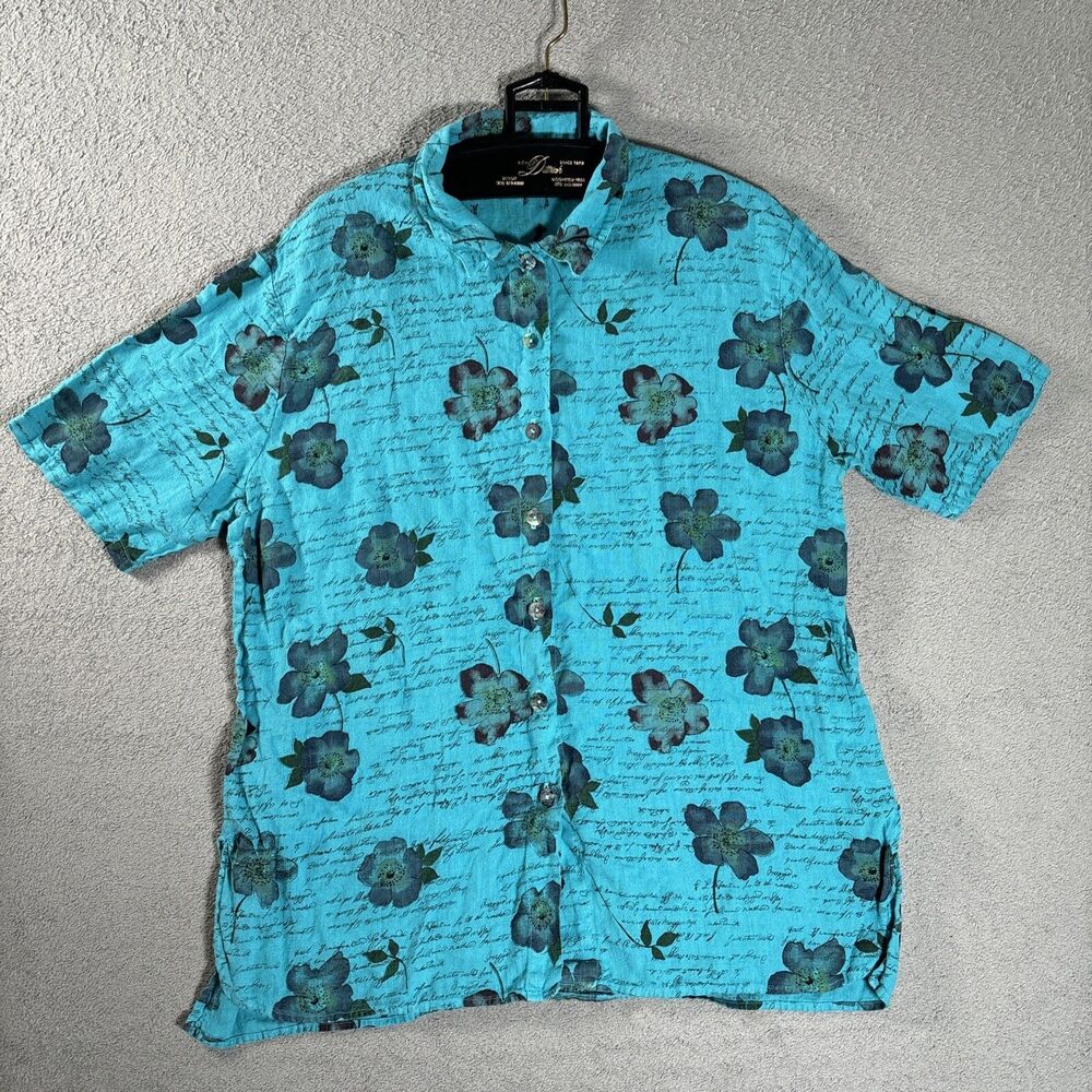Vintage Cotton‎ Collection Button Up Shirt Men’s Size L Aquamarine Linen Floral